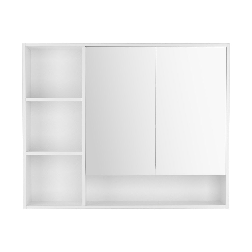 Bathroom Mirror Cabinet 100CM Vanity Medicine Wall Mounted Storage White with open shelving and mirrored doors on white background