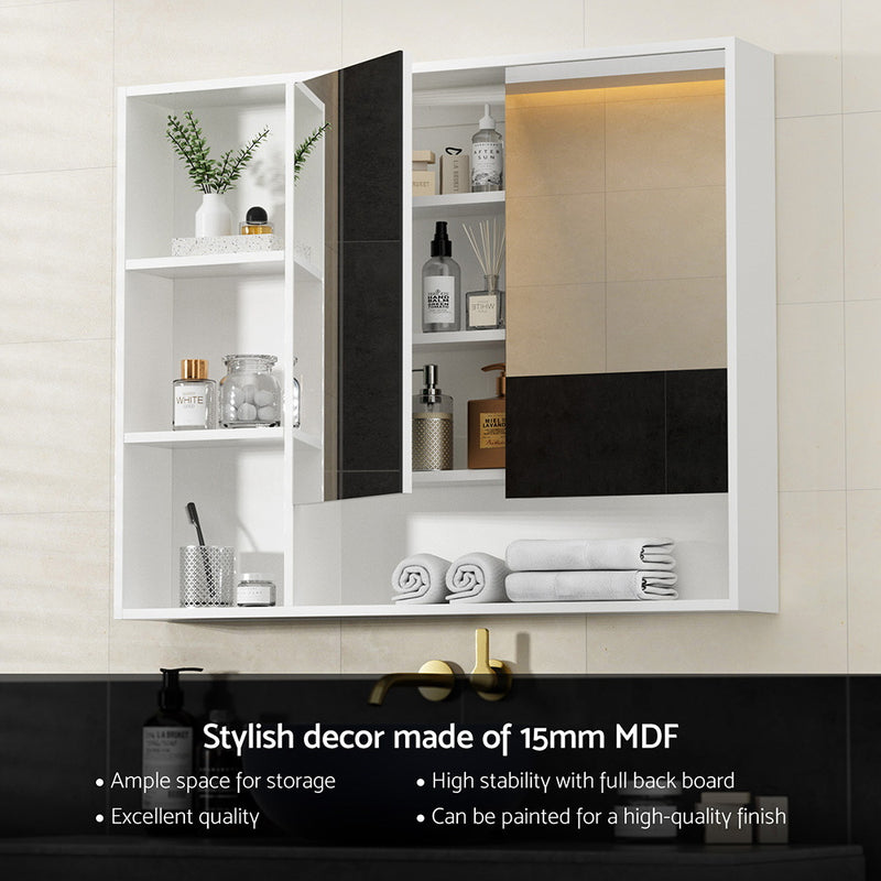 Bathroom Mirror Cabinet 100CM Vanity Medicine Wall Mounted Storage White with open shelves and mirrored doors in bathroom setting
