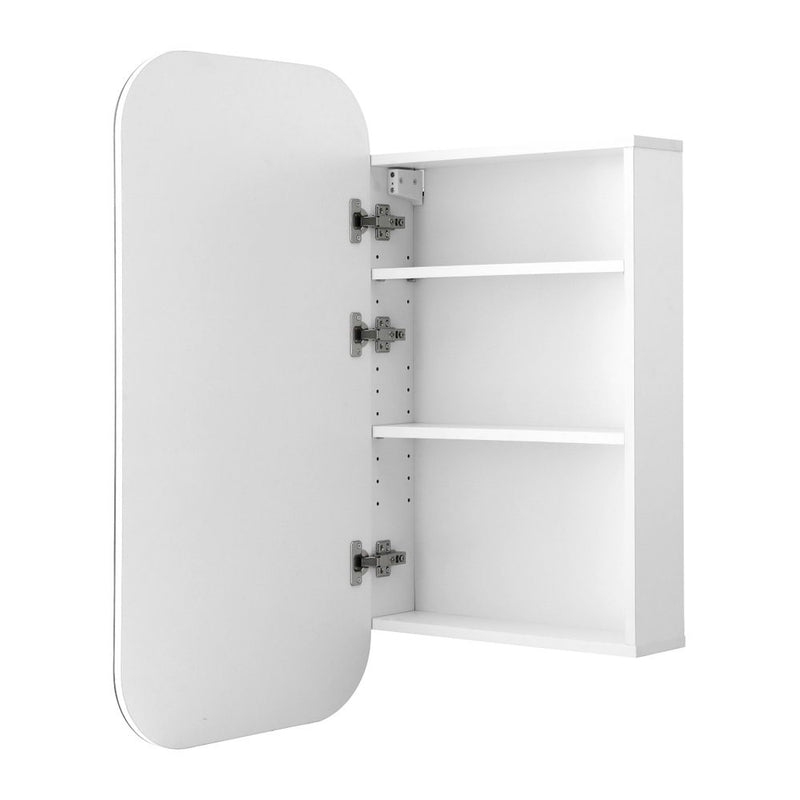 Bathroom Mirror Cabinet Medicine Shaving Arch Wall Hung 450x900mm White open showing adjustable shelves and smooth finish