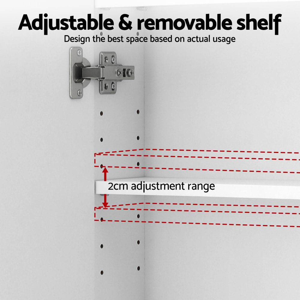 Bathroom Mirror Cabinet Medicine Shaving Arch Wall Hung 450x900mm White showing adjustable and removable shelf with 2cm range
