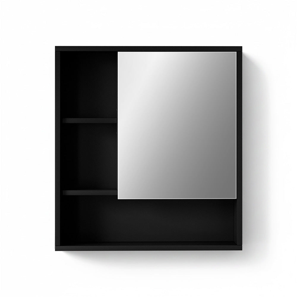 Bathroom Mirror Cabinet Mirrored Medicine Adjustable Shelf Wall Mounted 560mm Black