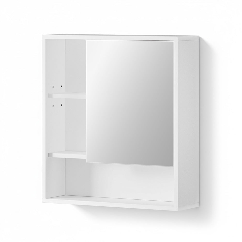 Bathroom Mirror Cabinet Mirrored Medicine Adjustable Shelf Wall Mounted 560mm White with open shelving and sliding mirror door on white background