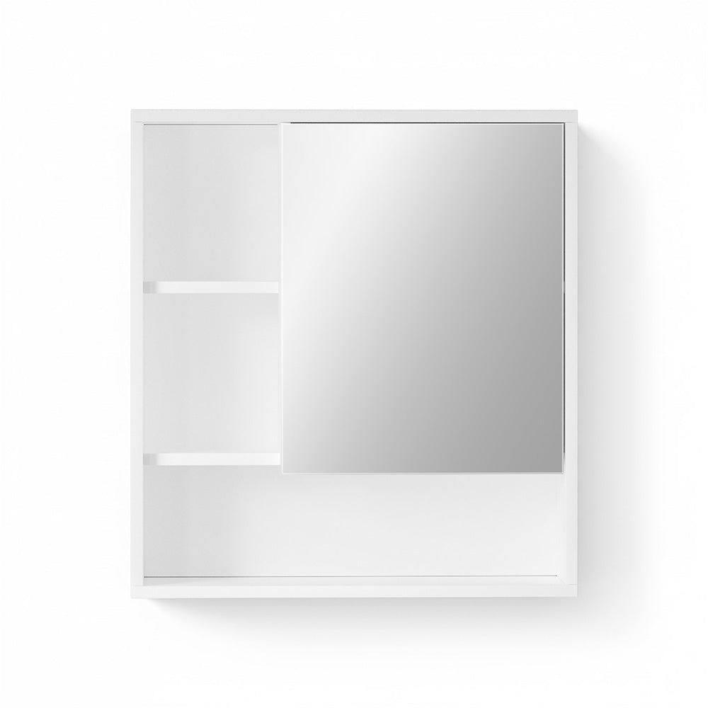 Bathroom Mirror Cabinet Mirrored Medicine Adjustable Shelf Wall Mounted 560mm White with sliding mirror and open shelving on white background
