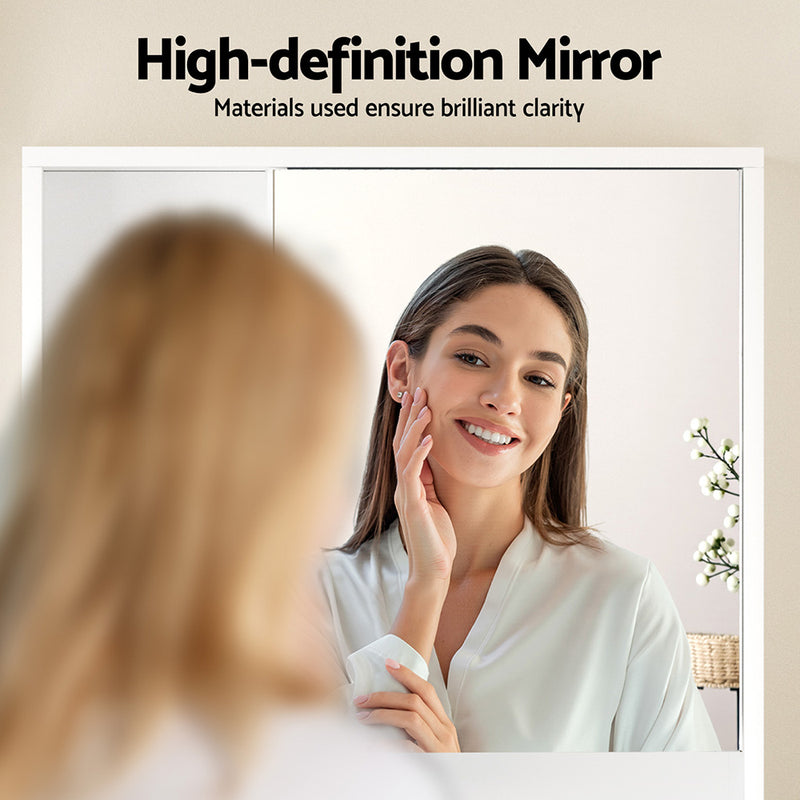 Bathroom Mirror Cabinet Mirrored Medicine Adjustable Shelf Wall Mounted 560mm White with high-definition reflective surface and storage behind mirror
