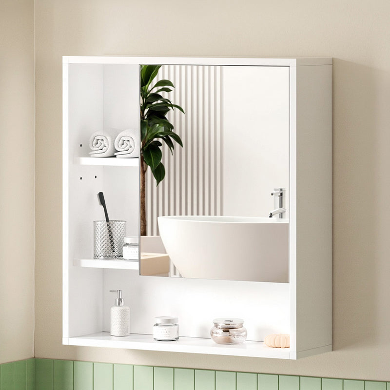 Bathroom Mirror Cabinet Mirrored Medicine Adjustable Shelf Wall Mounted 560mm White with storage shelves and modern design