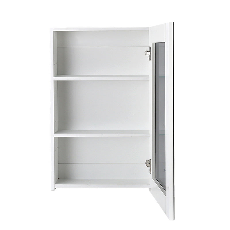 Bathroom Mirror Cabinet 450x720mm White with three shelves and open glass door on white background