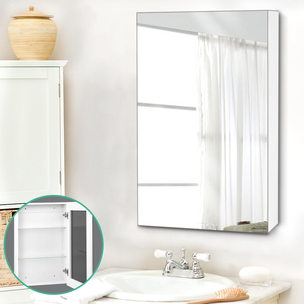 Bathroom Mirror Cabinet 450x720mm White with high gloss finish, wall-mounted storage, and mirrored front above sink