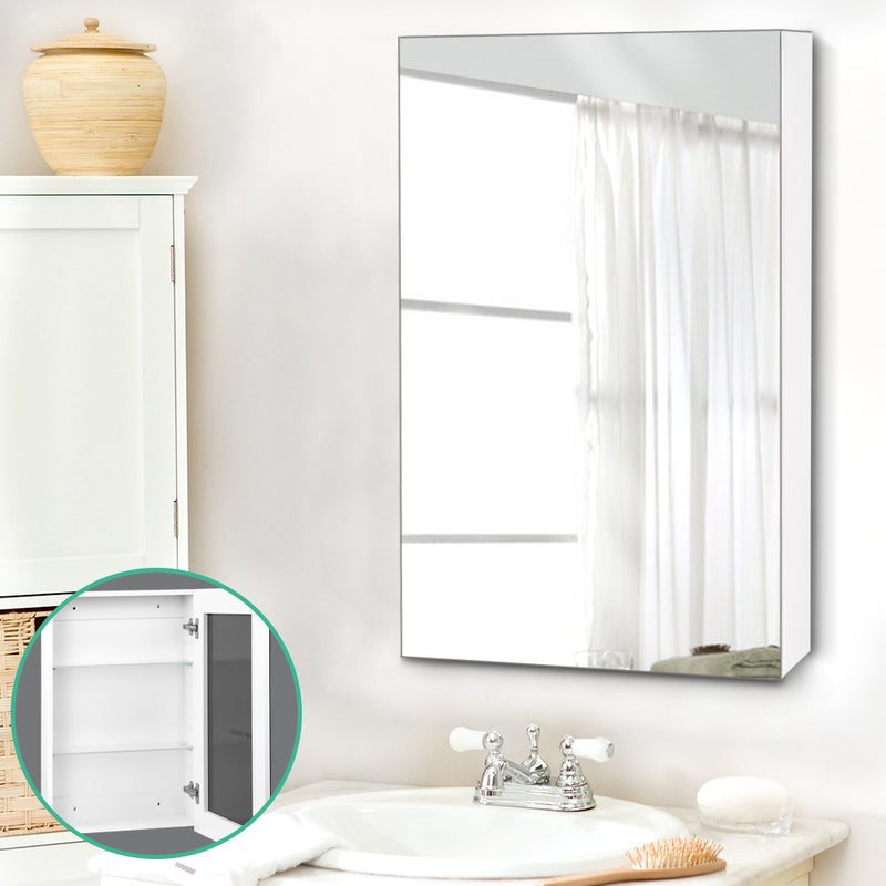 Bathroom Mirror Cabinet 450x720mm White with high gloss finish, wall-mounted storage, and mirrored front above sink
