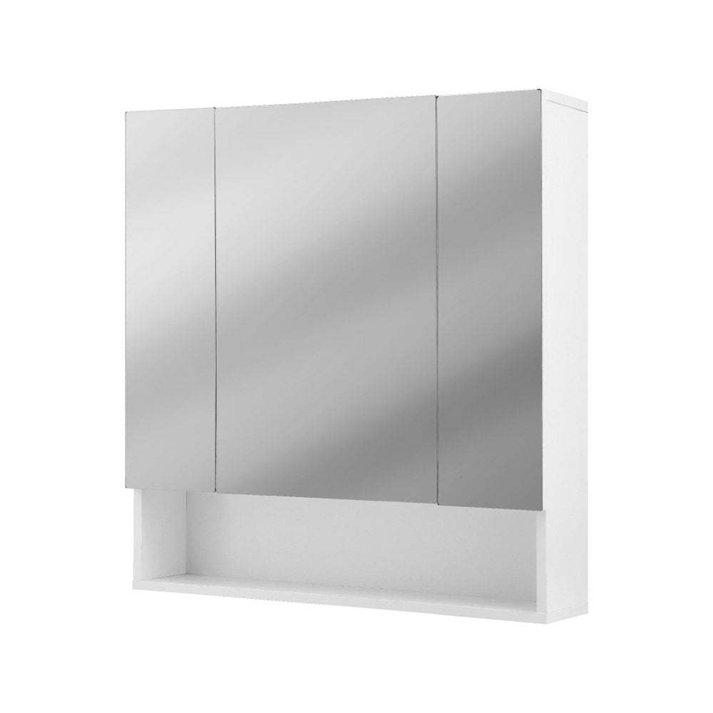 Bathroom Mirror Cabinet Medicine Adjustable Shelves Wall Hung 700x750mm White with three mirrored doors and open bottom shelf