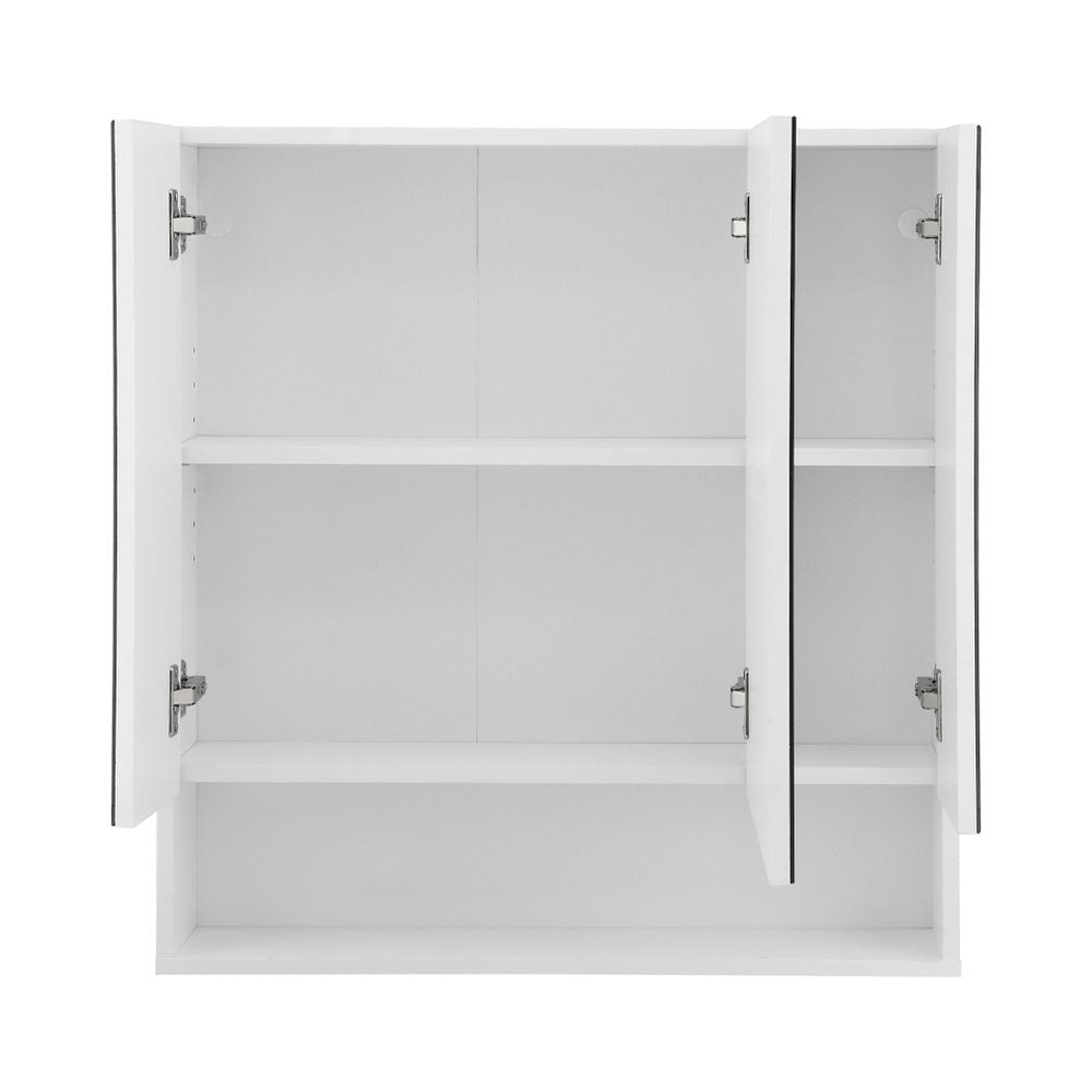 Bathroom Mirror Cabinet Medicine Adjustable Shelves Wall Hung 700x750mm White with open doors revealing storage shelves inside