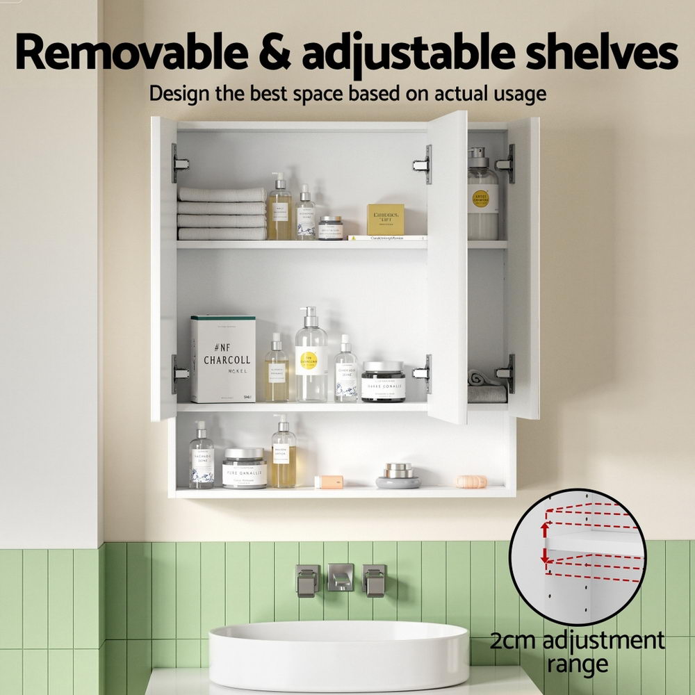 Bathroom Mirror Cabinet Medicine Adjustable Shelves Wall Hung 700x750mm White
