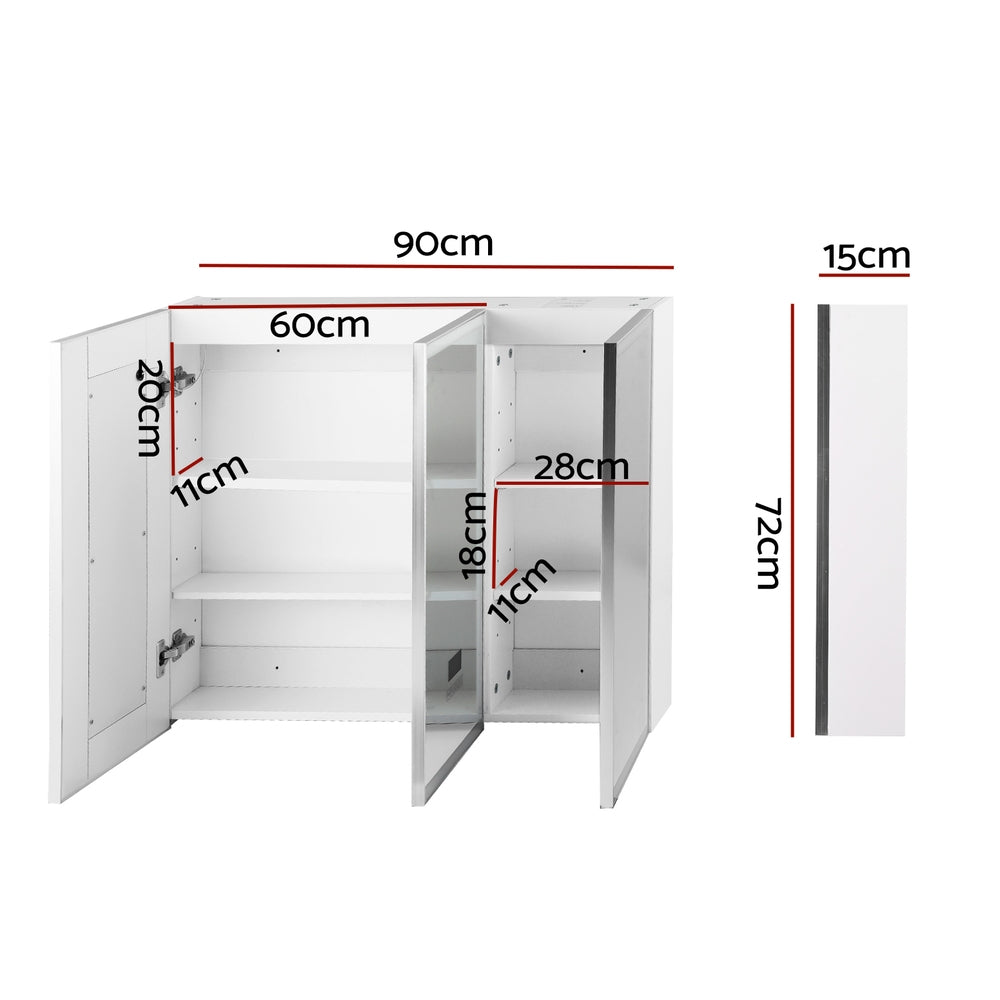 Bathroom Mirror Cabinet LED Light 900x720mm Medicine Wall Storage-2