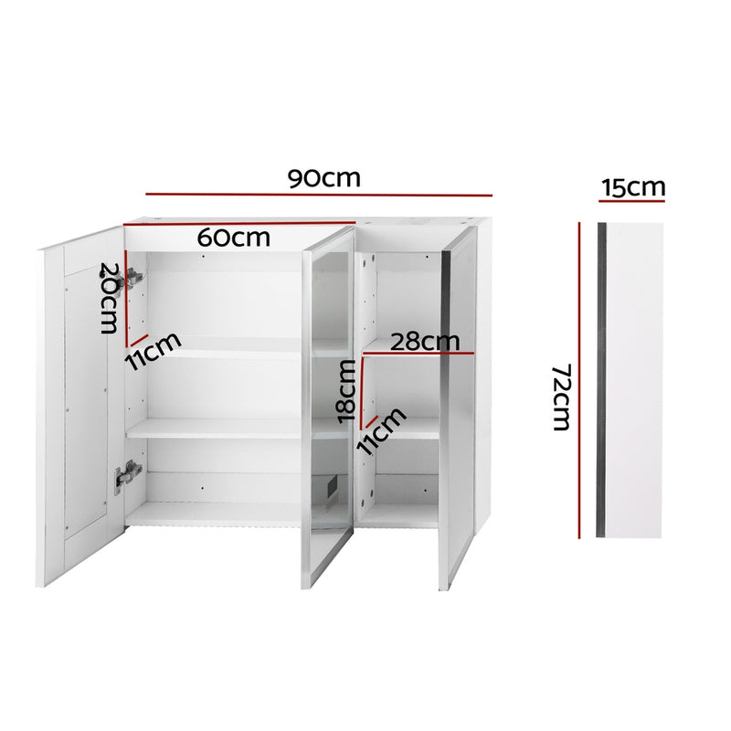 Bathroom Mirror Cabinet LED Light 900x720mm Medicine Wall Storage-2