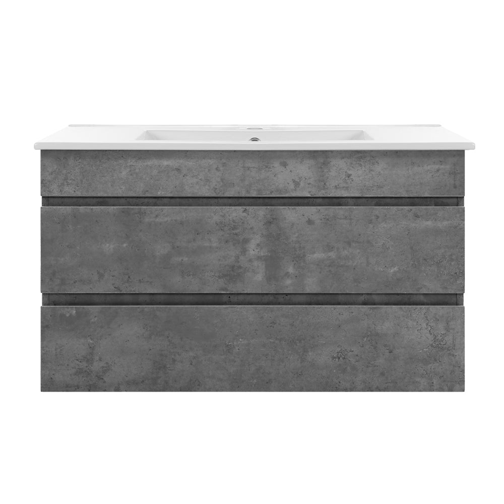 Vanity Unit 915mm with Basin Grey featuring industrial style, triple drawer storage, and a white integrated basin on top