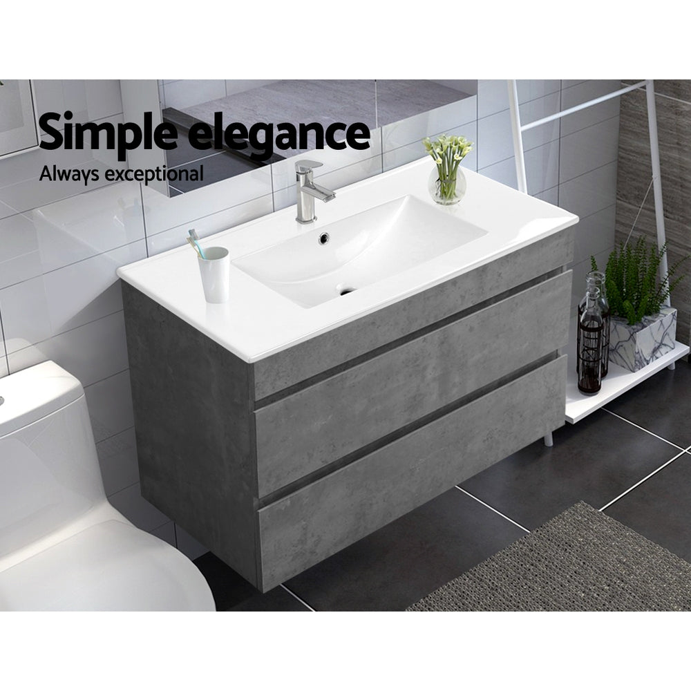 Vanity Unit 915mm with Basin Grey featuring modern grey MDF finish and integrated white basin in contemporary bathroom setting