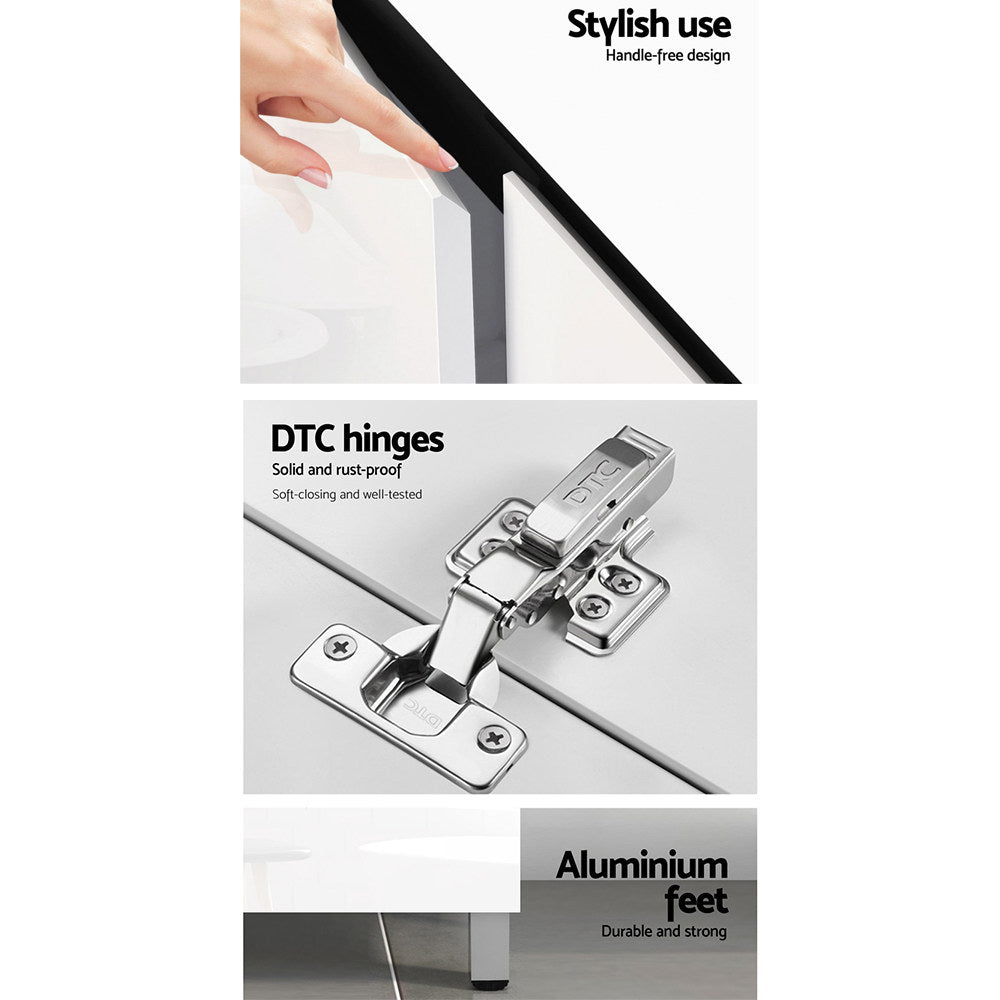 Vanity Unit 765mm Freestanding Basin Cabinet with handle-free design, rust-proof DTC hinges, and durable aluminium feet