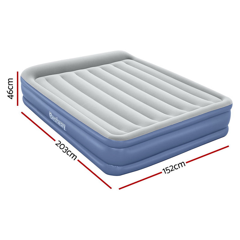 46 CM Thickness Air Bed Inflatable Mattress with Built-in Pump - Queen Size in blue and gray, shown with dimensions