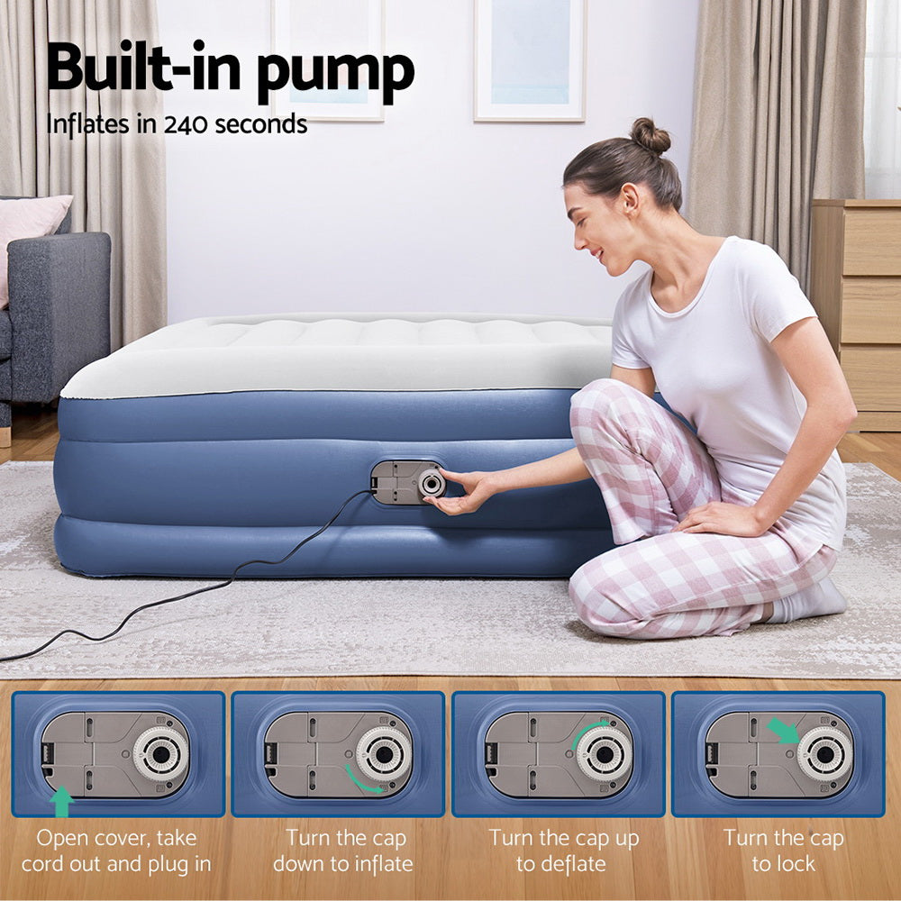 46 CM Thickness Air Bed Inflatable Mattress with Built-in Pump - Queen Size