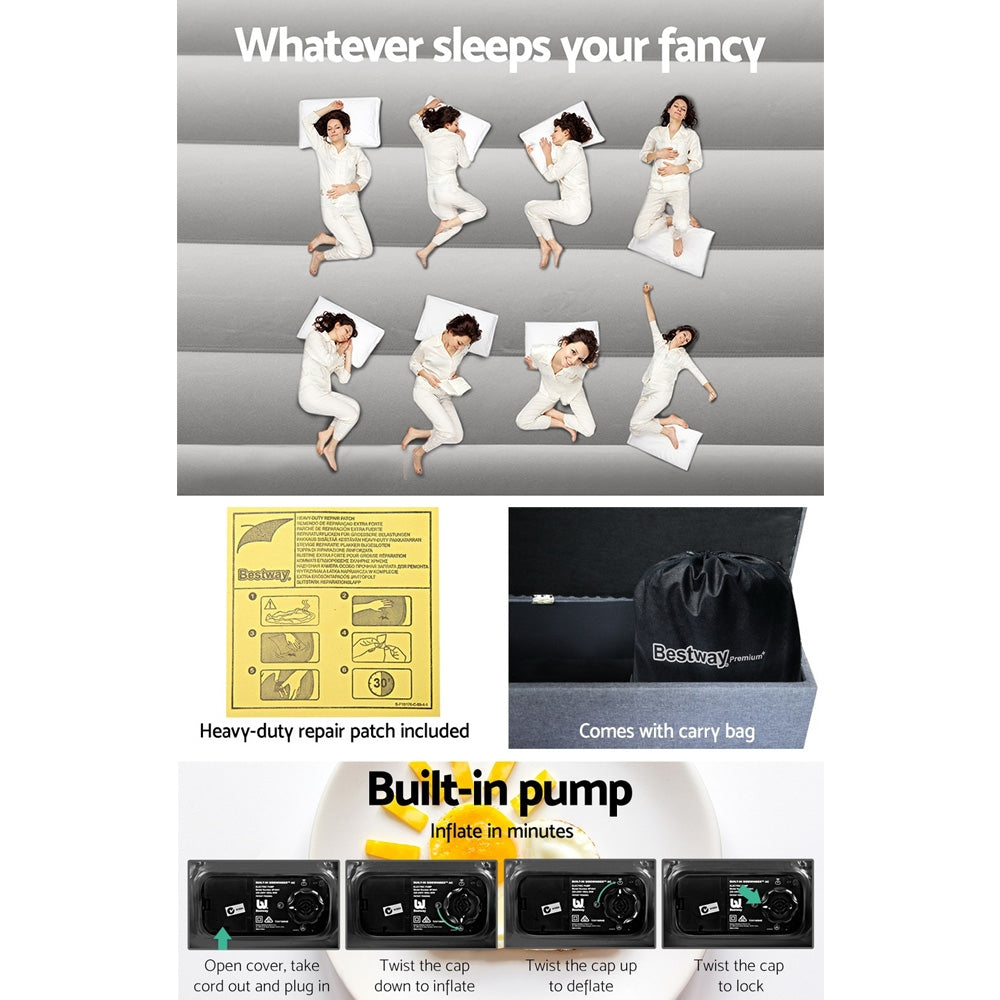 46 CM Thickness Air Bed Inflatable Mattress with Built-in Pump - Queen Size