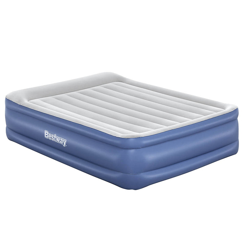 56 CM Thickness Air Bed Inflatable Mattress - Queen Size with blue sides and gray cushioned sleeping surface, elevated design