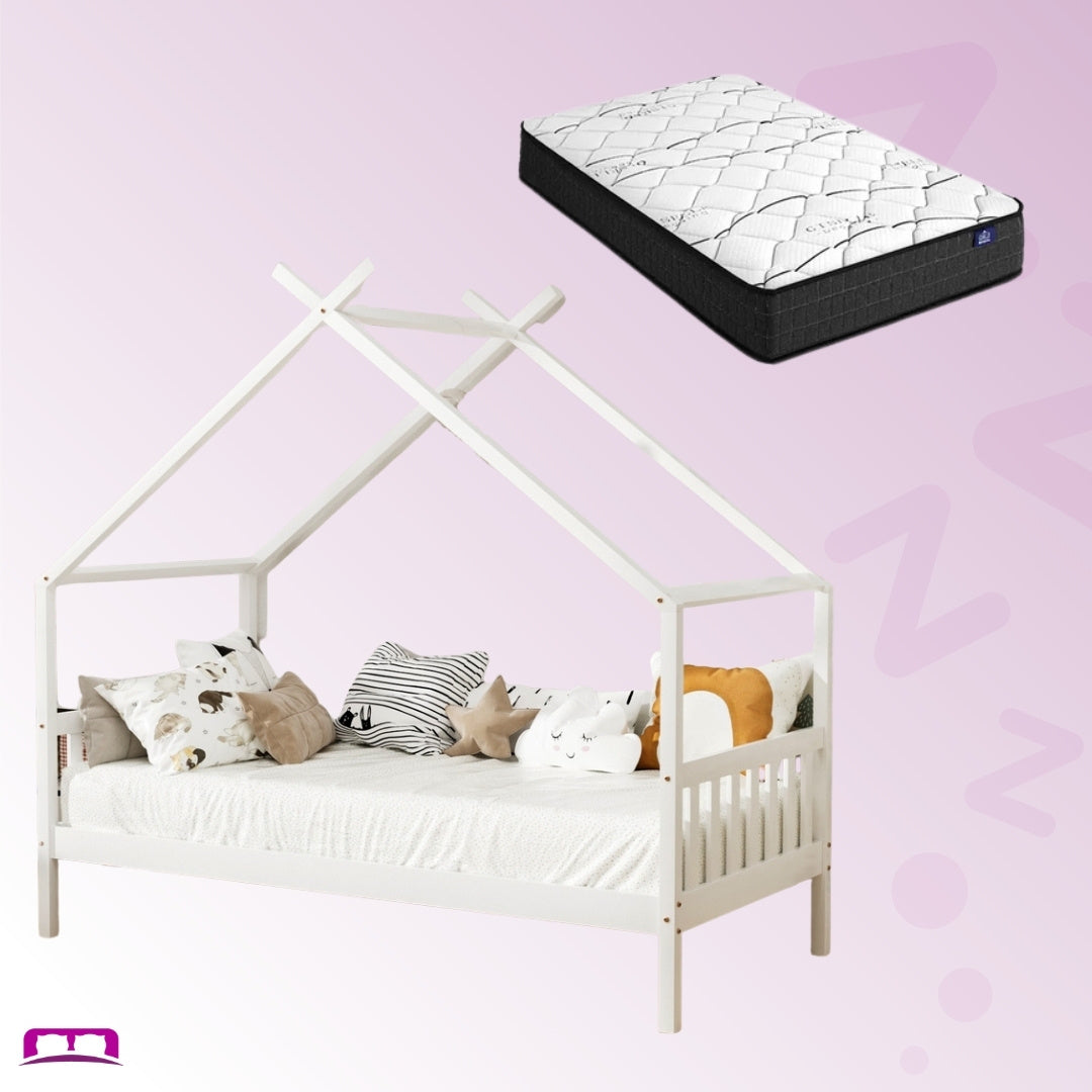 Single Package | Chloe Kids Montessori House Bed & Glay Bonnell Spring Mattress (Medium Firm)