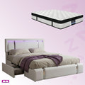 Queen Package | Brighton LED Storage Bed Frame White & Serenity Euro Top Mattress (Medium Firm)
