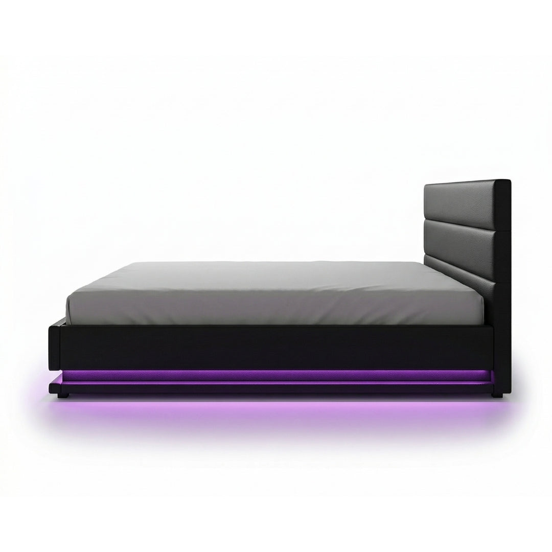 Henley Queen Gas Lift Storage Bed Frame with LED Lights – Black-9