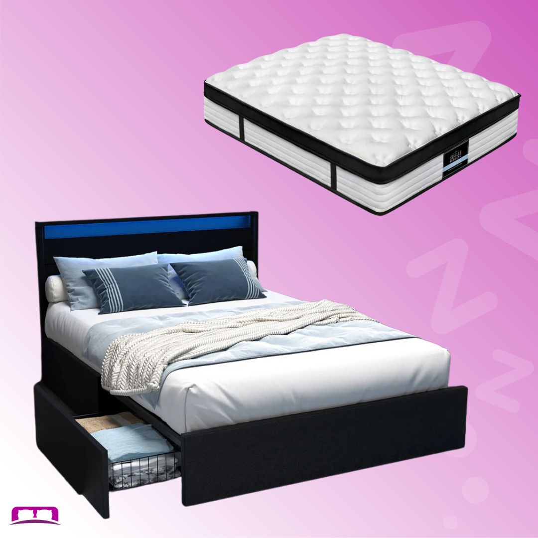 Double Package | Dunelight LED Bed Black & Devon Euro Top Mattress (Medium)-1