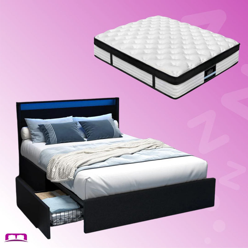 Double Package | Dunelight LED Bed Black & Devon Euro Top Mattress (Medium)-1