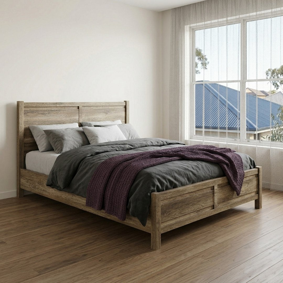 King Package | Carter King Oak Bed Frame Natural & Serenity Euro Top Mattress (Medium Firm)
