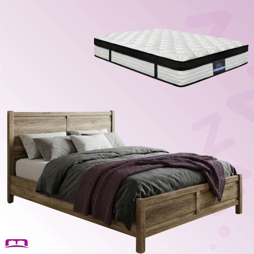 King Package | Carter King Oak Bed Frame Natural & Serenity Euro Top Mattress (Medium Firm)