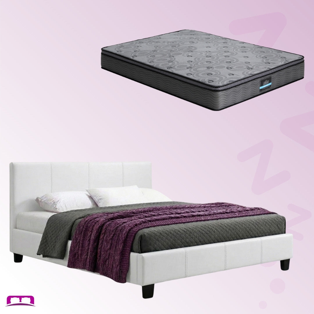 Double Package | Coogee Bed White & Reverie Euro Top Mattress (Medium Firm)