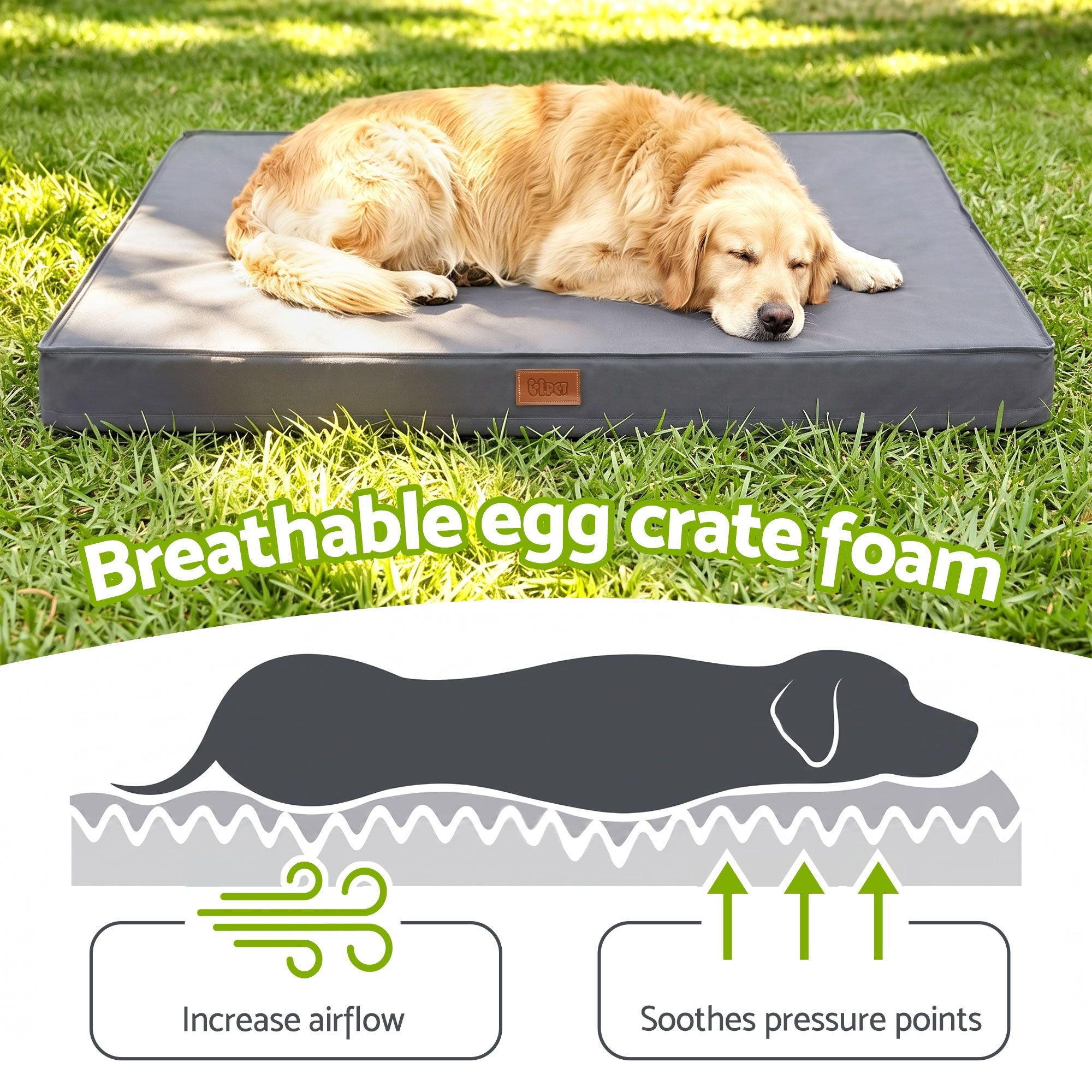 Dog Bed XL Water-resistant Egg Crate Foam Orthopedic Pet Mat Grey