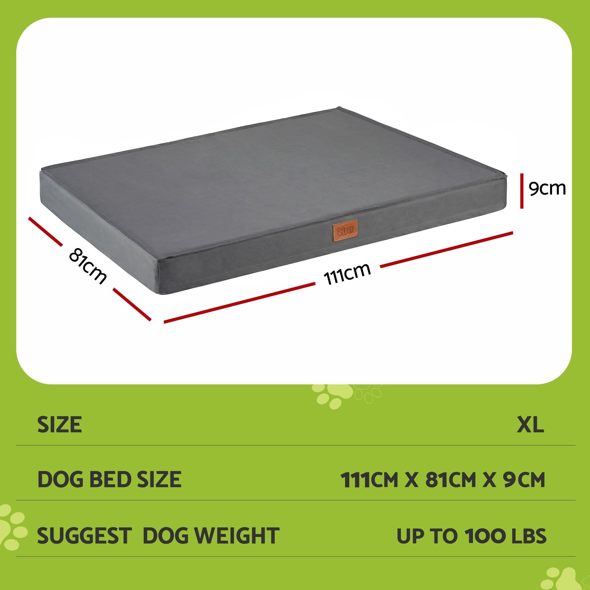 Dog Bed XL Water-resistant Egg Crate Foam Orthopedic Pet Mat Grey