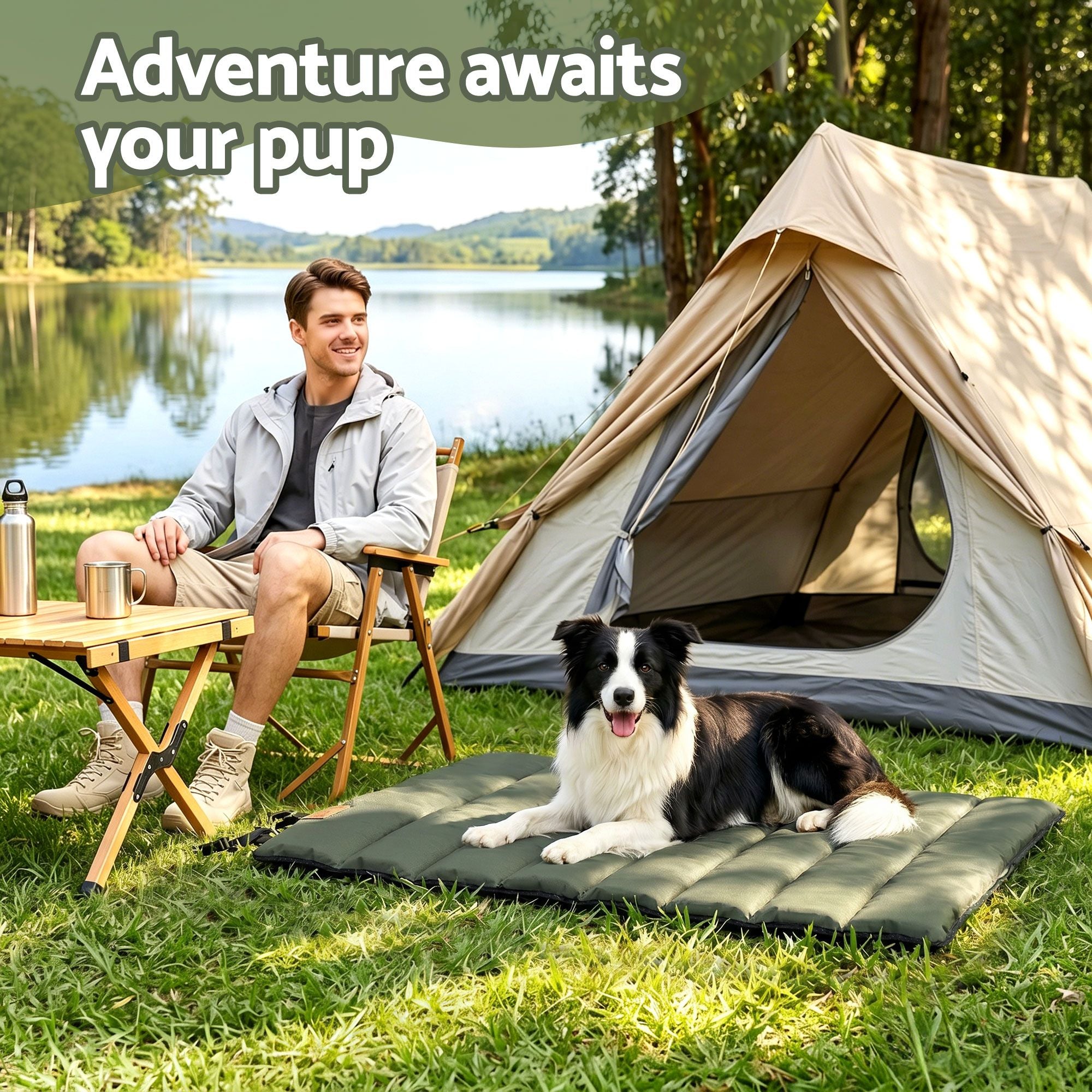 Outdoor Dog Bed Large Water-resistant Washable Foldable Travel Dog Mat Green