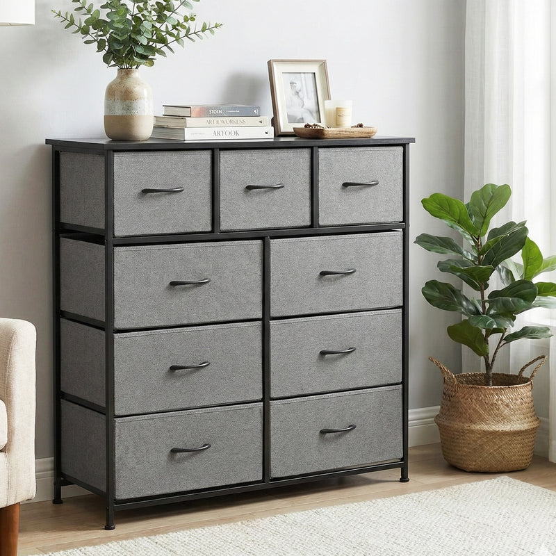 Chest of 9 Drawers Storage Dresser Tallboy Dark Grey-1