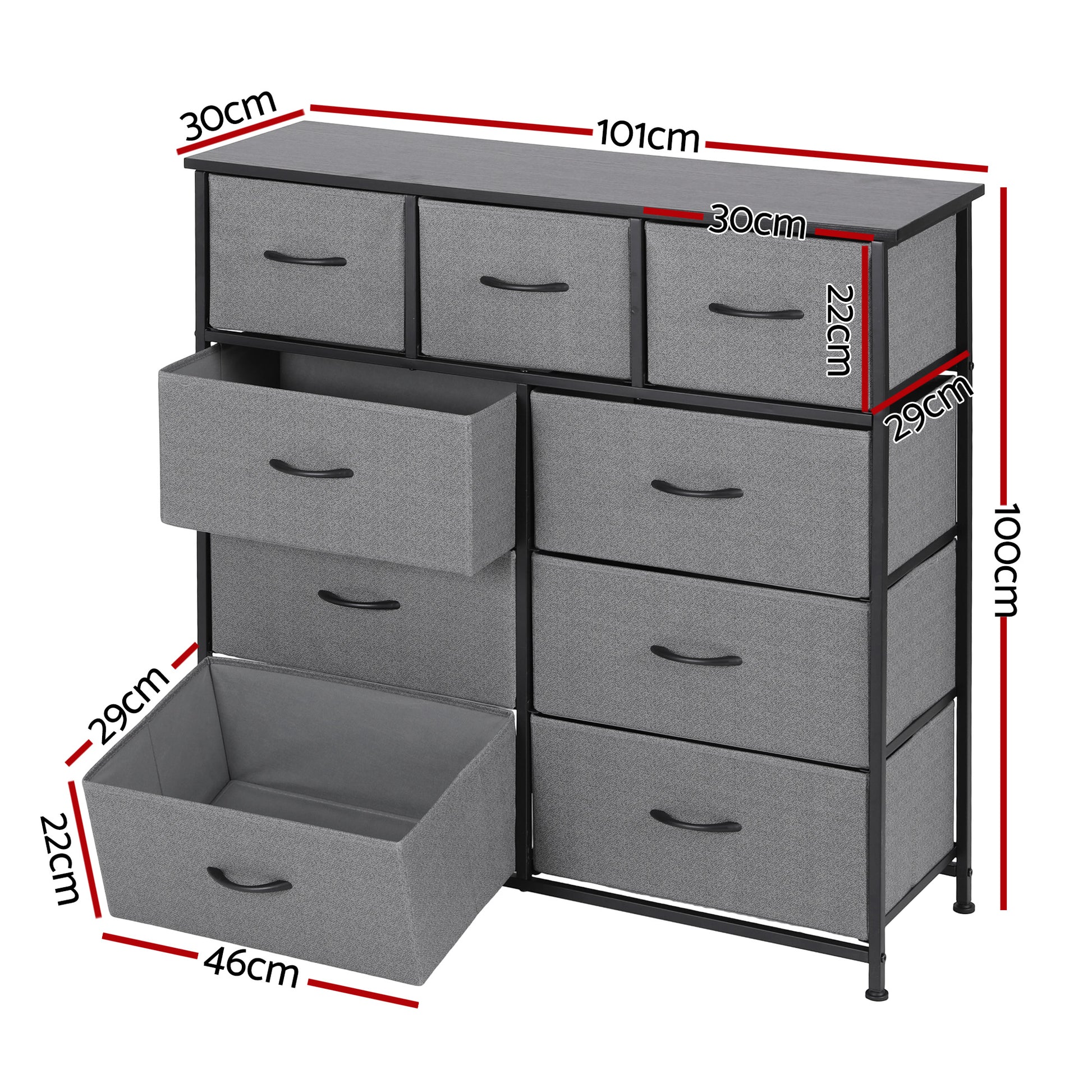 Chest of 9 Drawers Storage Dresser Tallboy Dark Grey-2