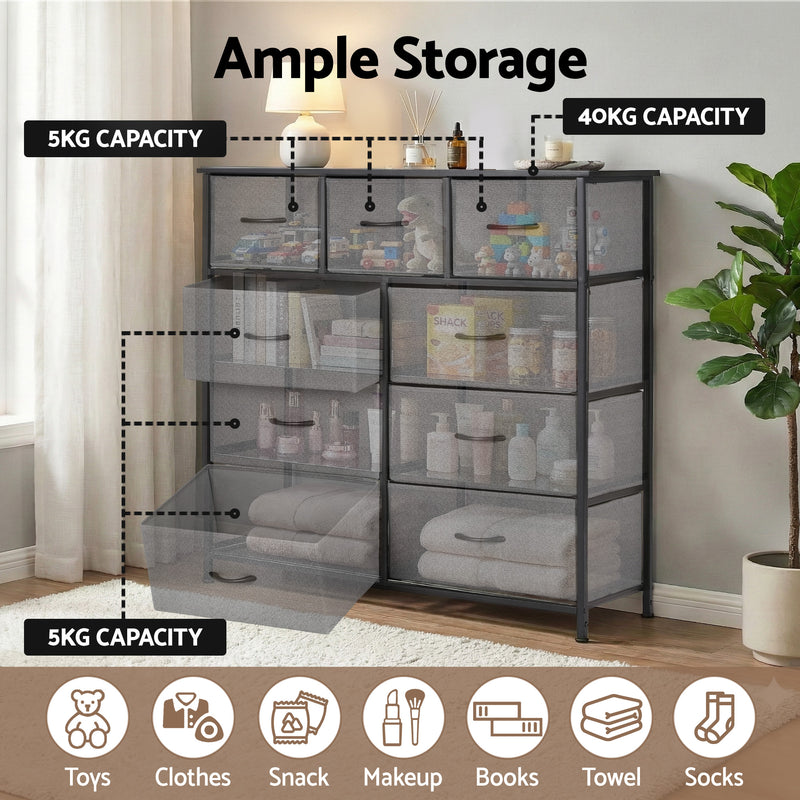 Chest of 9 Drawers Storage Dresser Tallboy Dark Grey-4