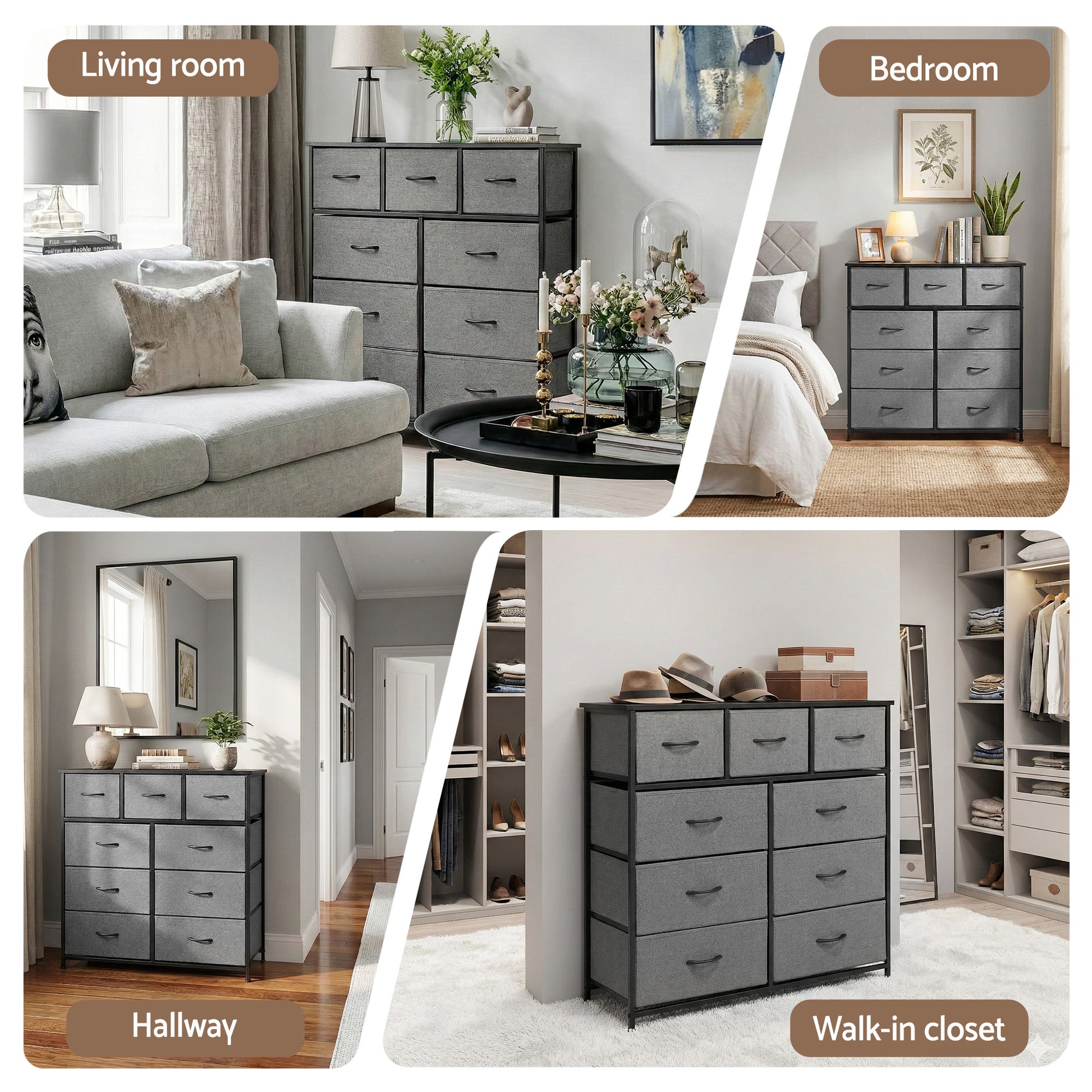 Chest of 9 Drawers Storage Dresser Tallboy Dark Grey-6