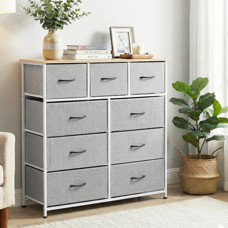 Chest of 9 Drawers Storage Dresser Tallboy Light Grey-1