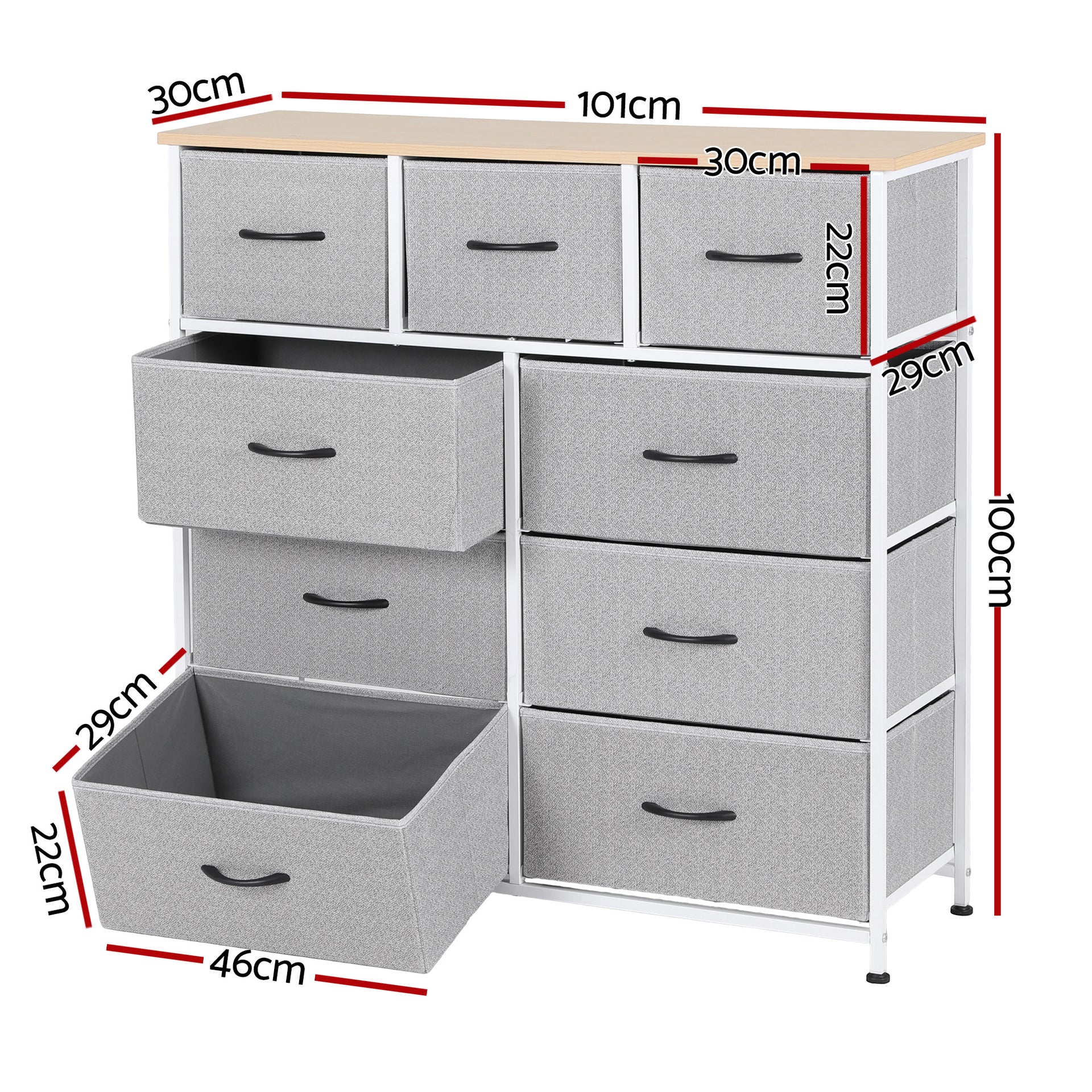 Chest of 9 Drawers Storage Dresser Tallboy Light Grey