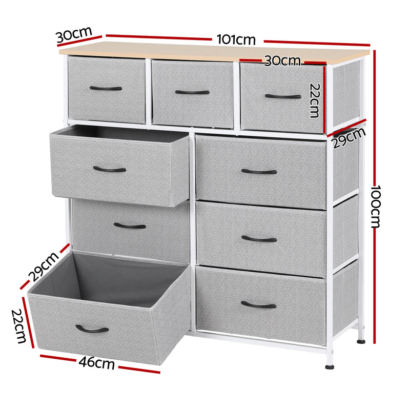 Chest of 9 Drawers Storage Dresser Tallboy Light Grey-2
