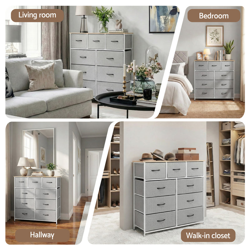 Chest of 9 Drawers Storage Dresser Tallboy Light Grey-6