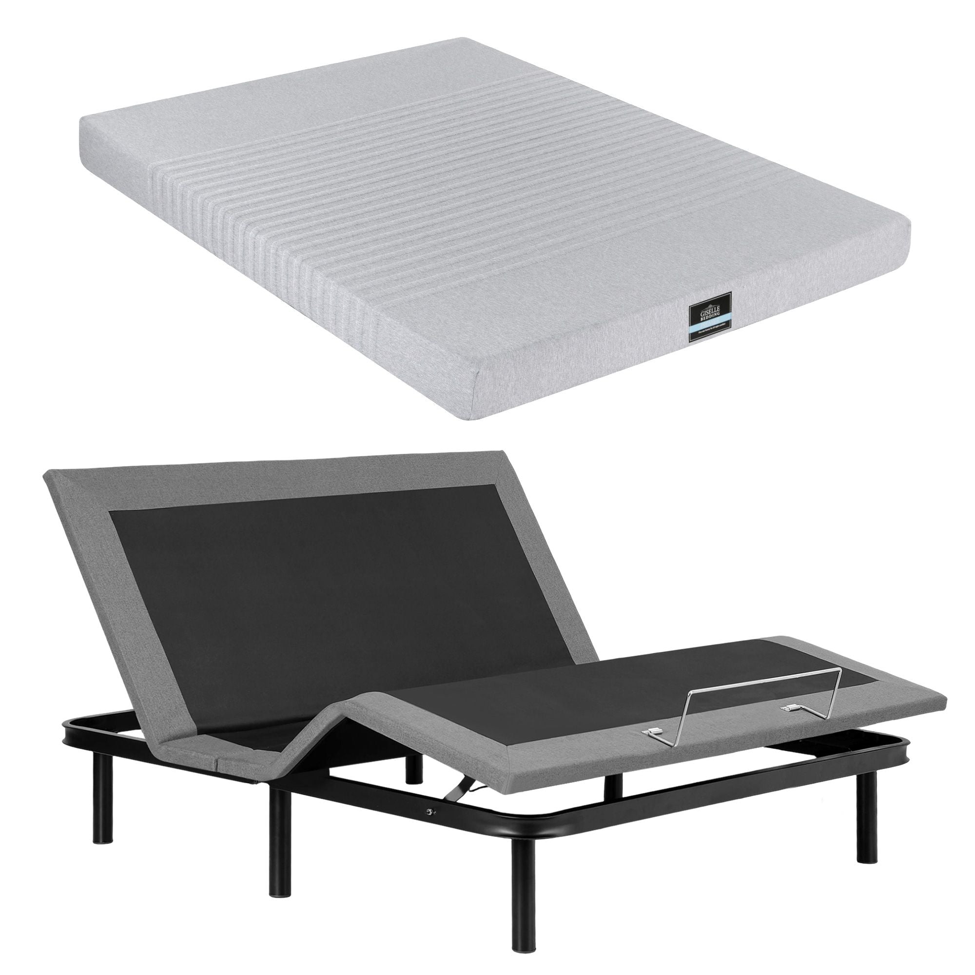 King Bed Frame and Giselle Bedding King Memory Foam Mattress Set, Electric Bed Base with Zero Gravity & 7 Zone Cooling Comfort for Back Pain Relief, Black & Grey, 15cm Thickness