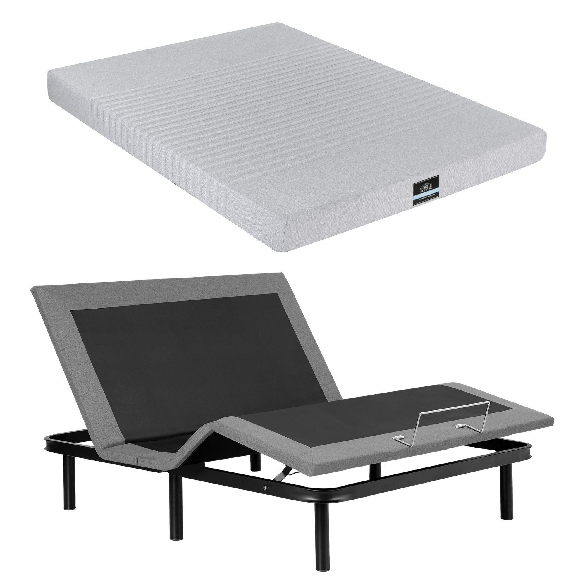 Queen Bed Frame and Giselle Bedding Queen Memory Foam Mattress Set, Electric Bed Base with Zero Gravity & 7 Zone Cooling Comfort for Back Pain Relief, Black & Grey, 15cm Thickness