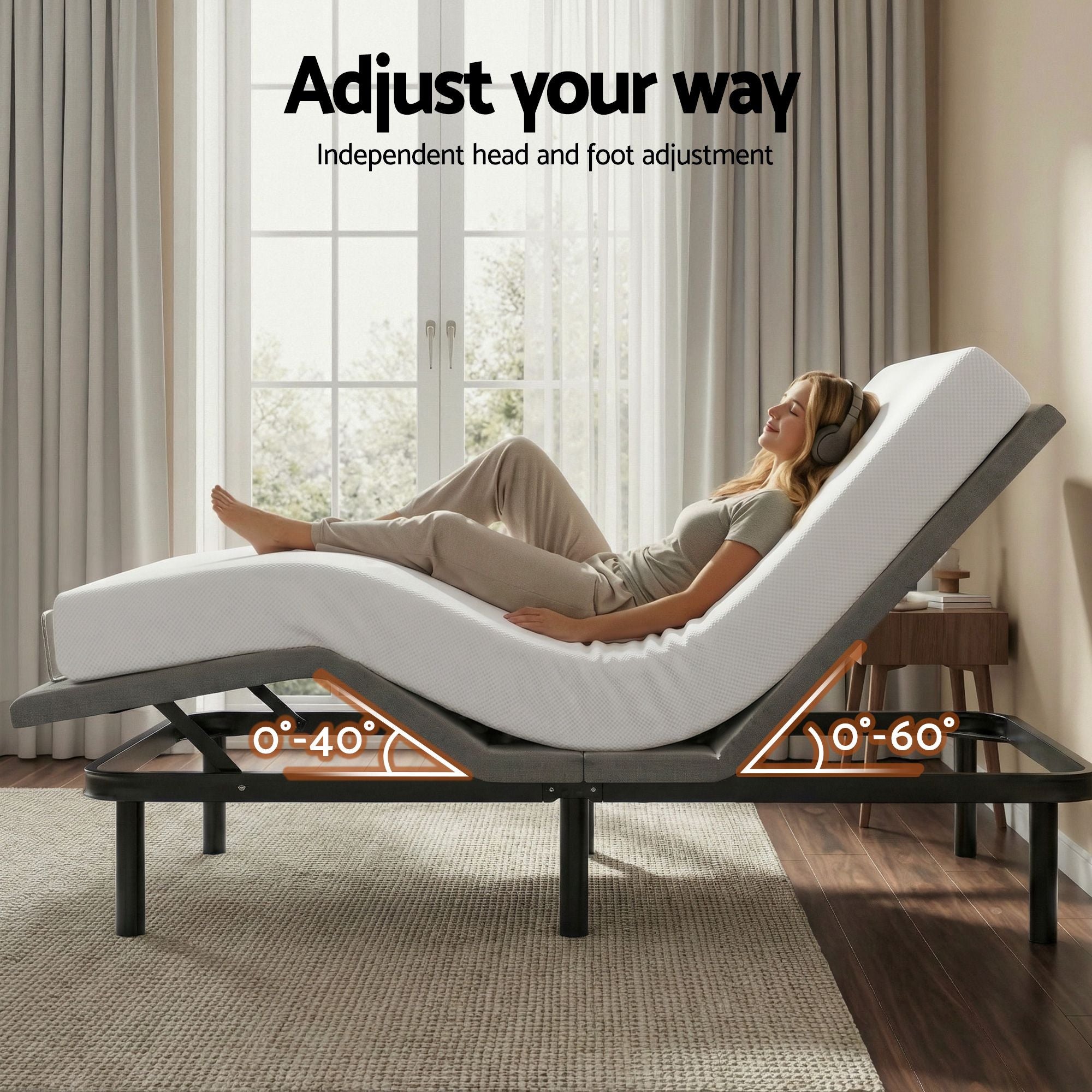 Double size bed frame & Giselle Bedding Double Mattress Combo, adjustable bed Base for Snoring Relief, Independent Head Foot Incline, Wireless Remote, Black,20cm Thickness