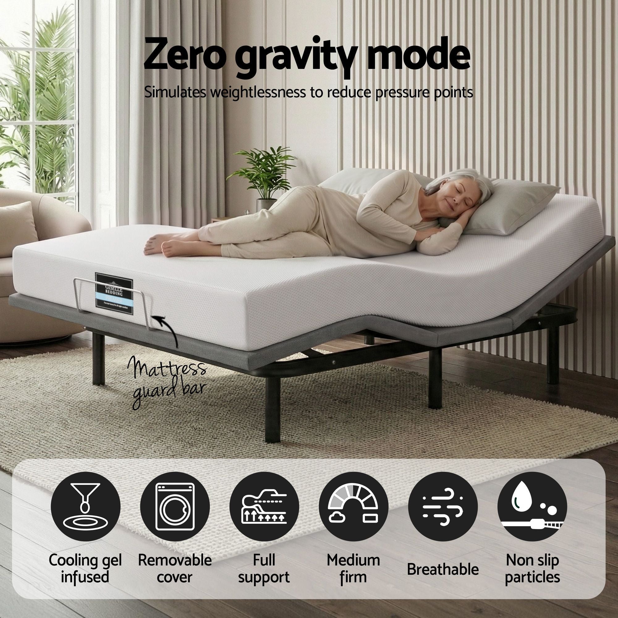 King size bed frame & Giselle Bedding King Mattress Combo, adjustable bed Base for Snoring Relief, Independent Head Foot Incline, Wireless Remote, Black,20cm Thickness