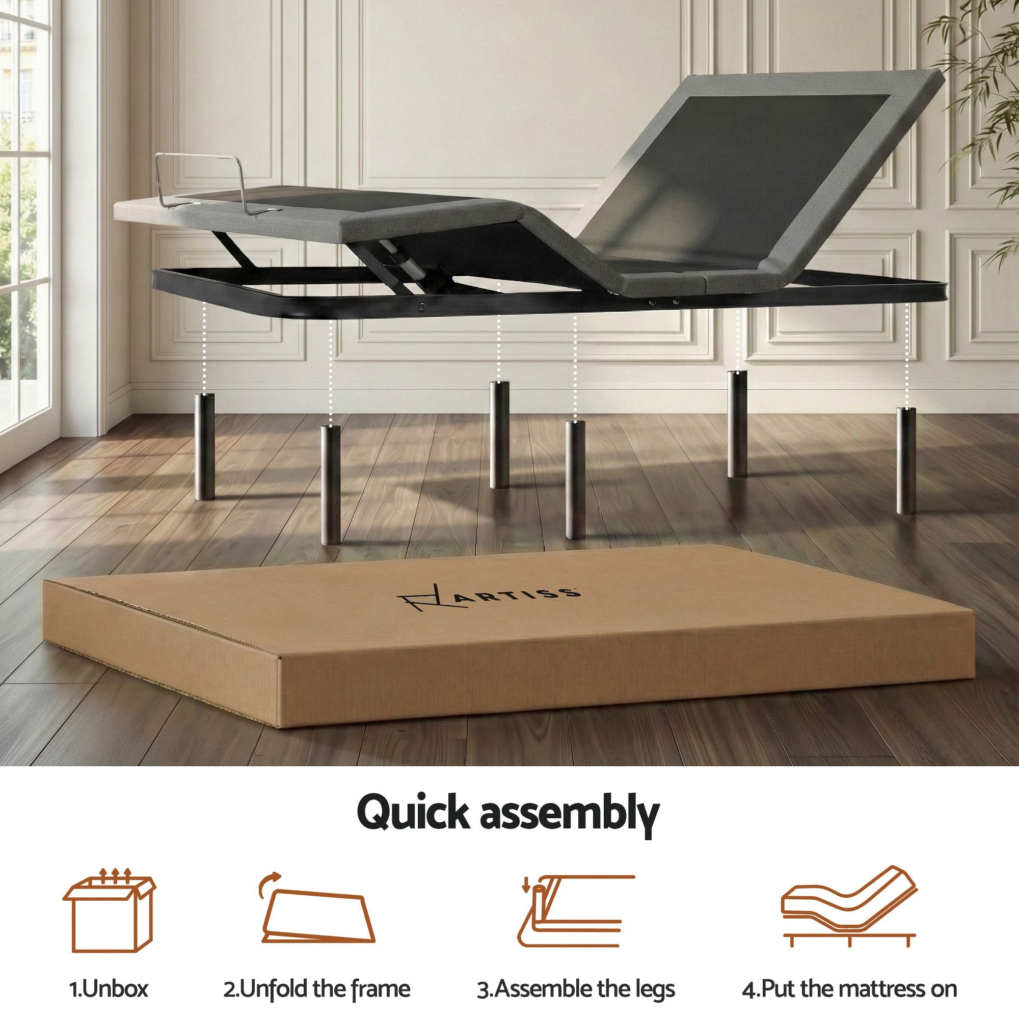King size bed frame & Giselle Bedding King Mattress Combo, adjustable bed Base for Snoring Relief, Independent Head Foot Incline, Wireless Remote, Black,20cm Thickness