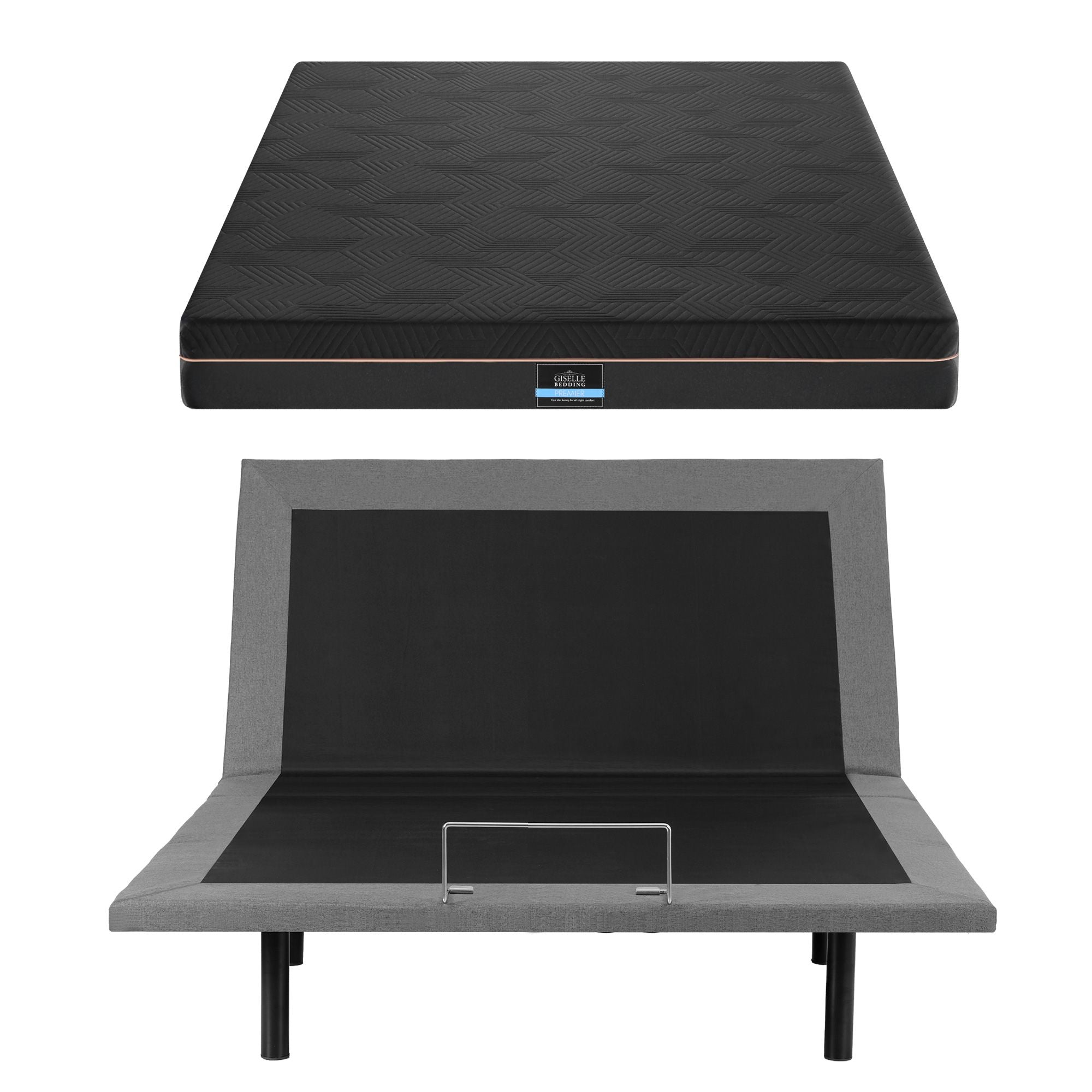 Double size bed frame with Giselle Bedding Double Mattress, adjustable bed Base Combo for Snoring Relief, Independent Head Foot Incline, Wireless Remote, Black,18cm Thickness