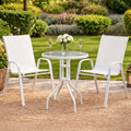 3PC Stackable Outdoor Bistro Set with Tempered Glass Table - White